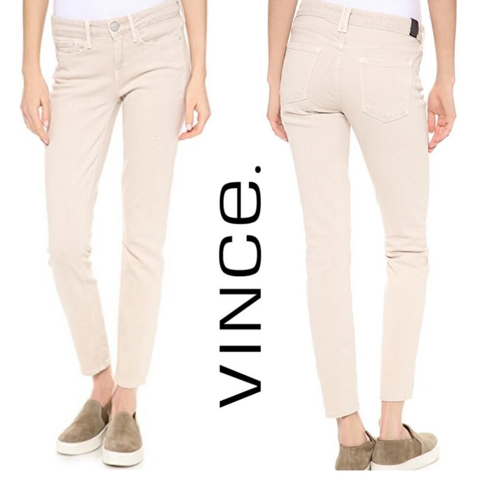 VINCE Dylan Ankle Skinny Destructed Women’s Size 28 X 26 Tan Cream Jeans $313